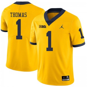 Men Wolverines #1 Ambry Thomas Yellow Jordan Brand NCAA Jersey 809497-668