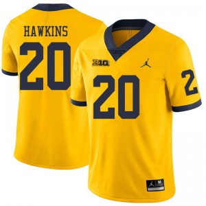 Men's Wolverines #20 Brad Hawkins Yellow Jordan Brand University Jerseys 399865-334