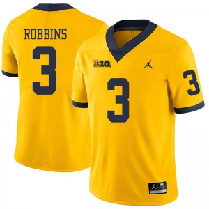 Men Michigan #3 Brad Robbins Yellow Jordan Brand College Jerseys 170128-773