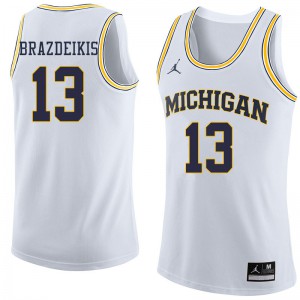Men Michigan #13 Ignas Brazdeikis White Jordan Brand College Jersey 213255-760