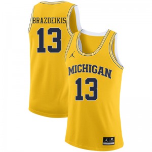 Men's Michigan Wolverines #13 Ignas Brazdeikis Yellow Jordan Brand University Jerseys 719746-764