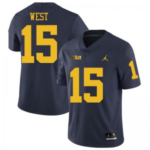 Men's University of Michigan #15 Jacob West Navy Jordan Brand Stitch Jersey 203047-496