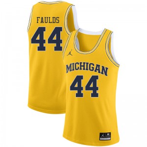 Mens University of Michigan #44 Jaron Faulds Yellow Jordan Brand Stitch Jersey 179480-670