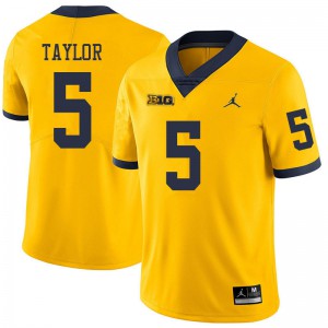 Men's Wolverines #5 Kurt Taylor Yellow Jordan Brand Embroidery Jersey 237118-642