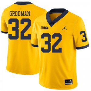 Mens Wolverines #32 Louis Grodman Yellow Jordan Brand Stitch Jersey 598365-648