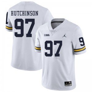 Men Michigan Wolverines #97 Aidan Hutchinson White Embroidery Jersey 627420-538