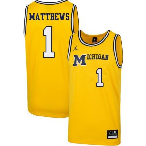 Mens University of Michigan #1 Charles Matthews Yellow 1989 Retro University Jerseys 829315-720