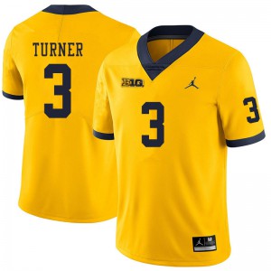 Mens Wolverines #3 Christian Turner Yellow NCAA Jerseys 283337-579