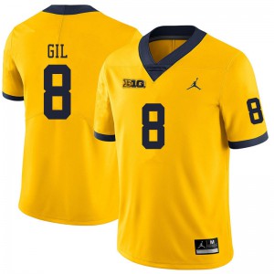 Men's University of Michigan #8 Devin Gil Yellow College Jerseys 821843-633