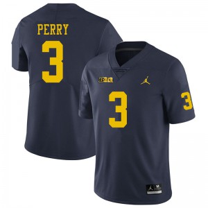 Mens Michigan #3 Jalen Perry Navy Stitched Jerseys 483244-321