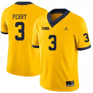 Men's Michigan #3 Jalen Perry Yellow Alumni Jerseys 396356-617