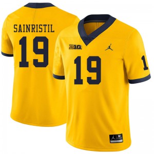 Men's Michigan #19 Mike Sainristil Yellow Stitched Jersey 958569-758