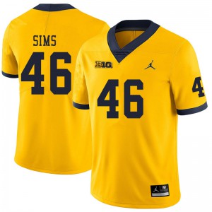Men's University of Michigan #46 Myles Sims Yellow NCAA Jerseys 457590-569