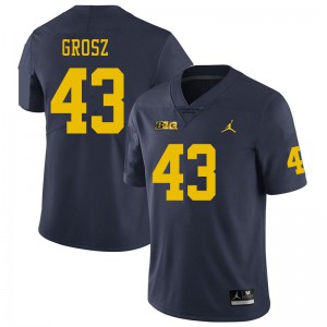 Men's University of Michigan #43 Tyler Grosz Navy Stitch Jerseys 926465-380