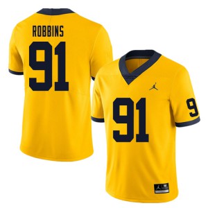 Men Michigan Wolverines #91 Brad Robbins Yellow Player Jersey 143065-999