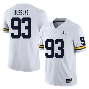 Mens University of Michigan #93 Cole Hussung White Player Jerseys 470704-803