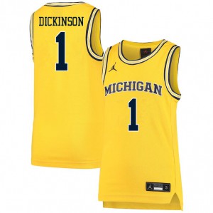 Mens Michigan #1 Hunter Dickinson Yellow Stitched Jersey 775999-509