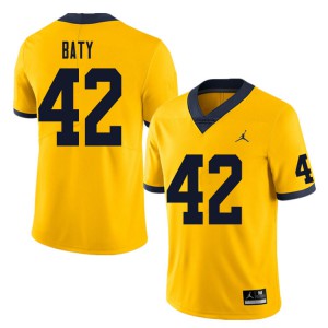 Men Michigan Wolverines #42 John Baty Yellow Stitch Jersey 149635-891