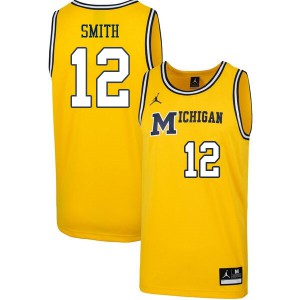 Mens University of Michigan #12 Mike Smith Retro Yellow Alumni Jerseys 303214-201