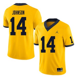 Mens Michigan Wolverines #14 Quinten Johnson Yellow Embroidery Jerseys 919505-836