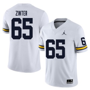 Men's University of Michigan #65 Zak Zinter White Stitched Jersey 752080-516