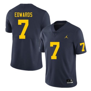 Men's Michigan #7 Donovan Edwards Navy Embroidery Jerseys 866258-526