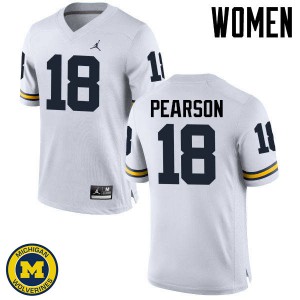 Womens University of Michigan #18 AJ Pearson White Alumni Jerseys 256449-457