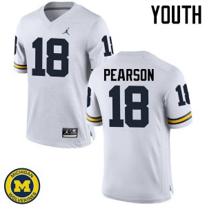 Youth Michigan #18 AJ Pearson White Football Jersey 779034-357