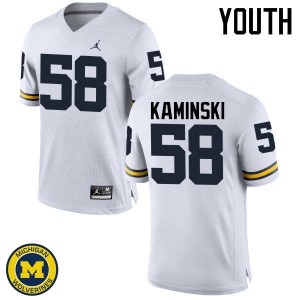 Youth University of Michigan #58 Alex Kaminski White Stitched Jersey 609777-647