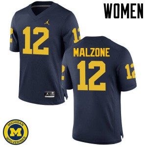 Women's Wolverines #12 Alex Malzone Navy Football Jerseys 833379-195