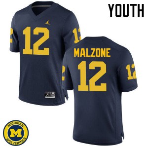 Youth Michigan #12 Alex Malzone Navy College Jerseys 657488-399