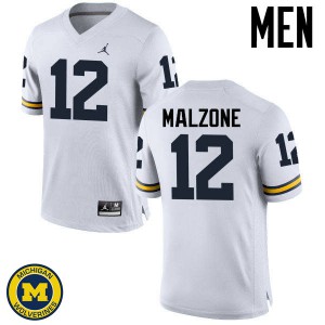 Men Michigan #12 Alex Malzone White Stitched Jerseys 397984-557