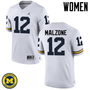 Women Michigan #12 Alex Malzone White Stitch Jersey 323897-509