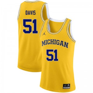 Men University of Michigan #51 Austin Davis Yellow Player Jersey 859325-894