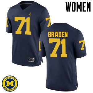 Womens Michigan Wolverines #71 Ben Braden Navy Player Jerseys 271872-851