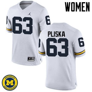 Women Michigan Wolverines #63 Ben Pliska White Stitch Jerseys 407967-456
