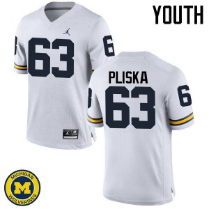 Youth Michigan #63 Ben Pliska White Stitched Jersey 290256-266