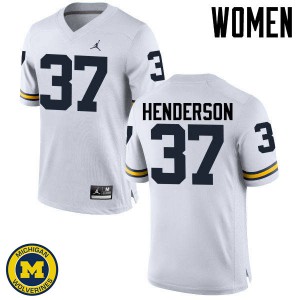 Womens Michigan #37 Bobby Henderson White Embroidery Jersey 392186-941