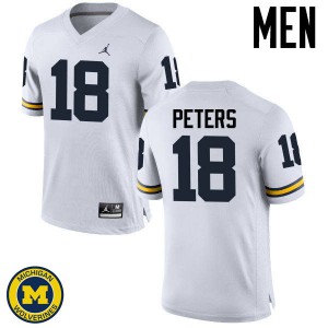 Mens Wolverines #18 Brandon Peters White Official Jersey 506891-821