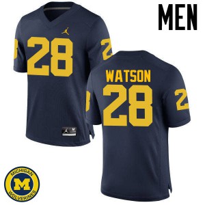 Mens Michigan #28 Brandon Watson Navy Official Jerseys 567701-513