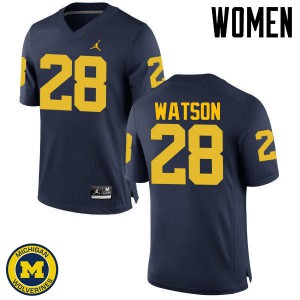 Womens Michigan #28 Brandon Watson Navy Stitch Jersey 190556-637