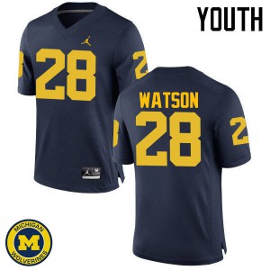 Youth Michigan #28 Brandon Watson Navy Embroidery Jersey 380035-347