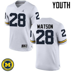 Youth Michigan #28 Brandon Watson White University Jersey 361614-214