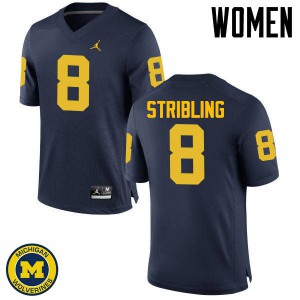 Womens Wolverines #8 Channing Stribling Navy Official Jersey 885822-943