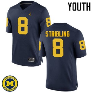Youth Michigan #8 Channing Stribling Navy Stitch Jersey 934623-694