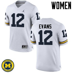 Women Wolverines #12 Chris Evans White College Jersey 176951-410