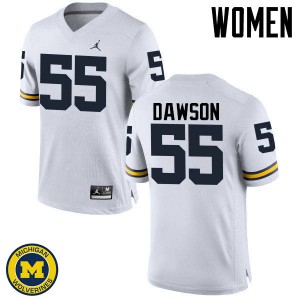 Womens University of Michigan #55 David Dawson White Football Jerseys 965889-695