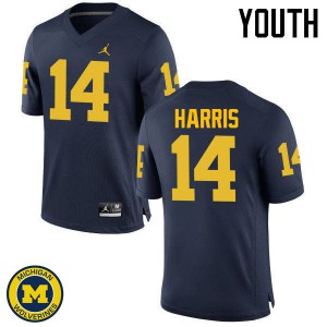 Youth University of Michigan #14 Drake Harris Navy Player Jerseys 535855-570