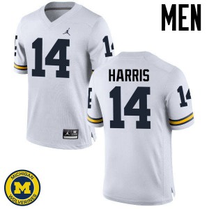 Mens Michigan Wolverines #14 Drake Harris White Embroidery Jersey 341413-195