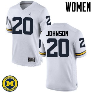 Women Wolverines #20 Drake Johnson White Alumni Jerseys 620563-568